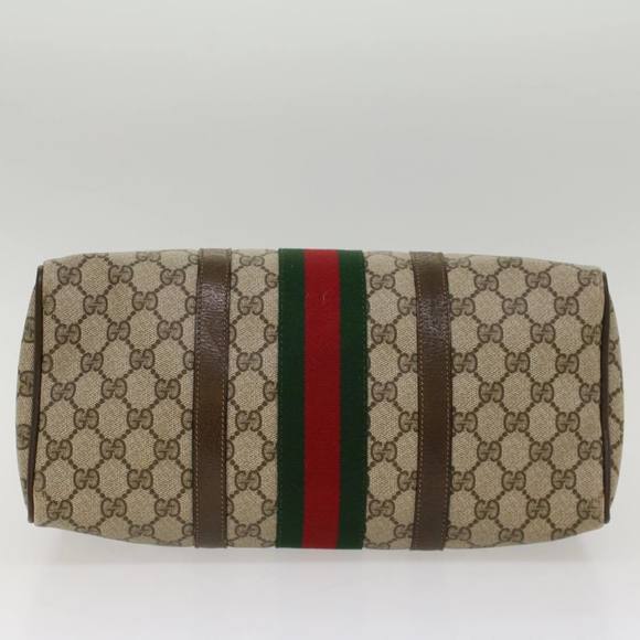 GUCCI GG Canvas Web Sherry Line Boston Bag PVC Leather Beige Green Auth ki3376 - Picture 5 of 16